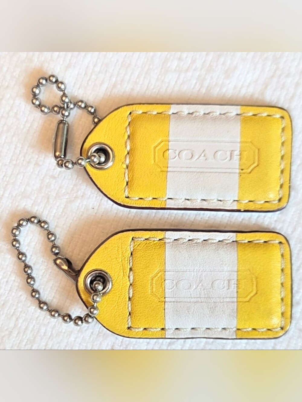 Coach yellow and white small 1¾ x 7/8 key fob hand tags for purse bag .... - Picture 1 of 3